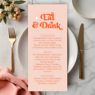 Retro Coral Pink Orange Eat and Drink Wedding Menu