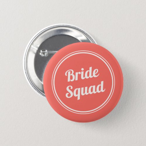Retro Coral Red Brides Squad Bridesmaid Button