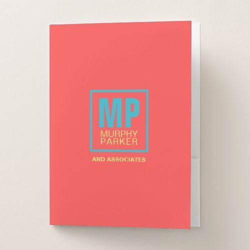 Retro Coral Red Teal Yellow Modern Monogram Logo Pocket Folder