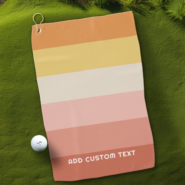 Retro Coral Sunset Stripes Minimal Sans Serif Name Golf Towel (Custom Golf Towel)