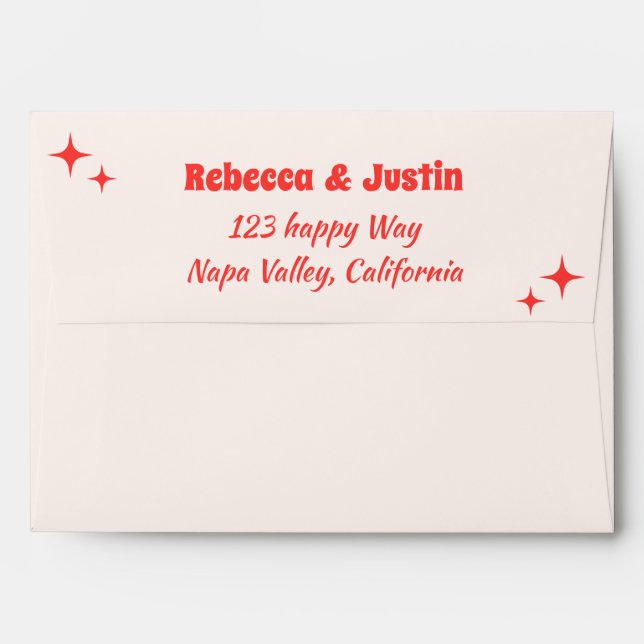 Retro Coral Wedding Address Envelope (Back (Top Flap))