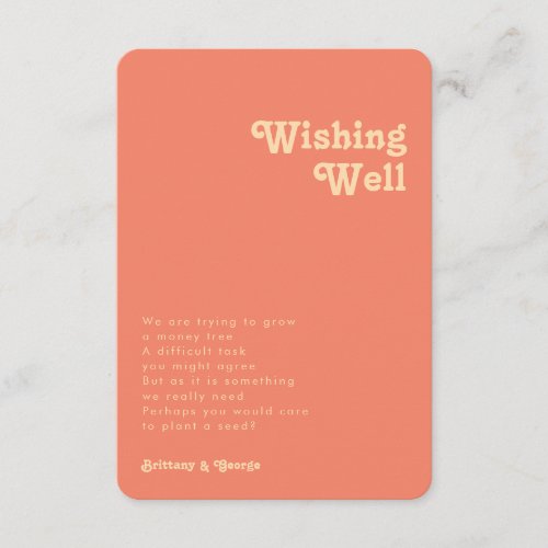 Retro Coral Wedding Wishing Well Rounded Edges Enclosure Card