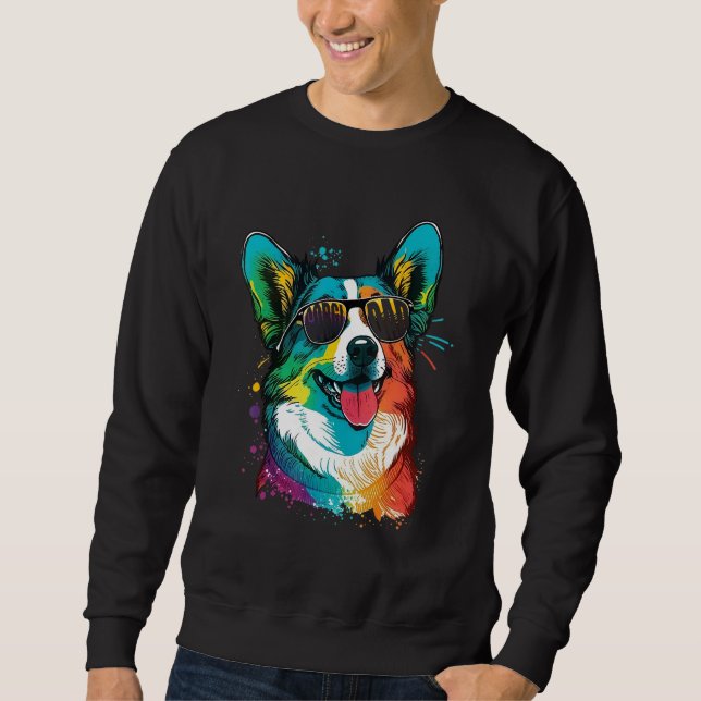 Retro Corgi Dad  Dog Owner Pet Welsh Corgi Fathers Sweatshirt (Front)