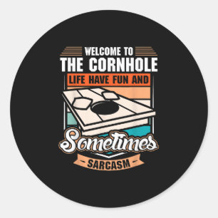 Retro Cornhole Classic Round Sticker