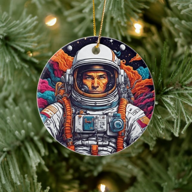 Retro Cosmic Astronaut Nebula Ornament (Tree)