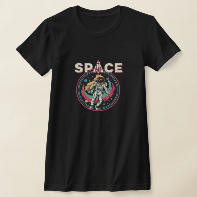 Retro Cosmic Astronaut Space Art T-Shirt (Laydown)