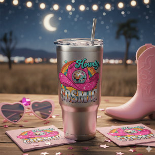 Retro Cosmic Cowgirl Pink Disco Ball Cowboy Hat Sp Sticker