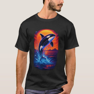Retro Cosmic Orca Whale 80s Vaporwave Ocean Sunset T-Shirt