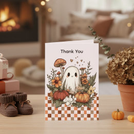 Retro Cottagecore Halloween Baby Shower Thank you Card