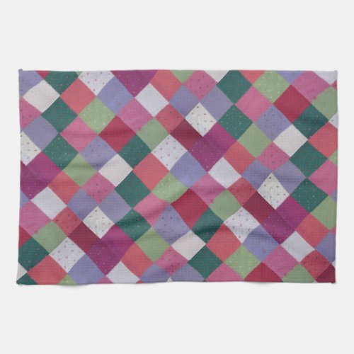 retro cottagecore hand knitted colorful patchwork  kitchen towel