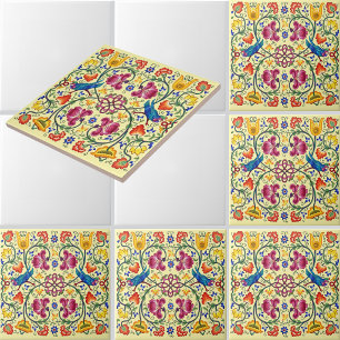 Retro Country Chickens In Flower Garden Pattern Ceramic Tile
