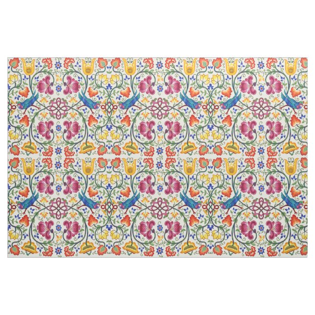 Retro Country Chickens In Flower Garden Pattern Fabric (Fat Quarter)