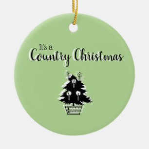 Retro Country Christmas Tree Green Ceramic Ornament