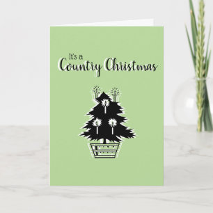 Retro Country Christmas Tree Green Customizable Holiday Card