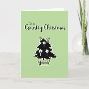 Retro Country Christmas Tree Green Customizable Holiday Card