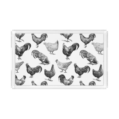 Retro Country Farm Chicken Pattern Acrylic Tray