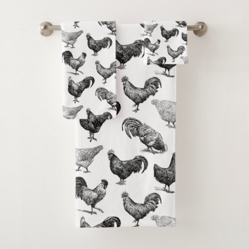 Retro Country Farm Chicken Pattern Bath Towel Set