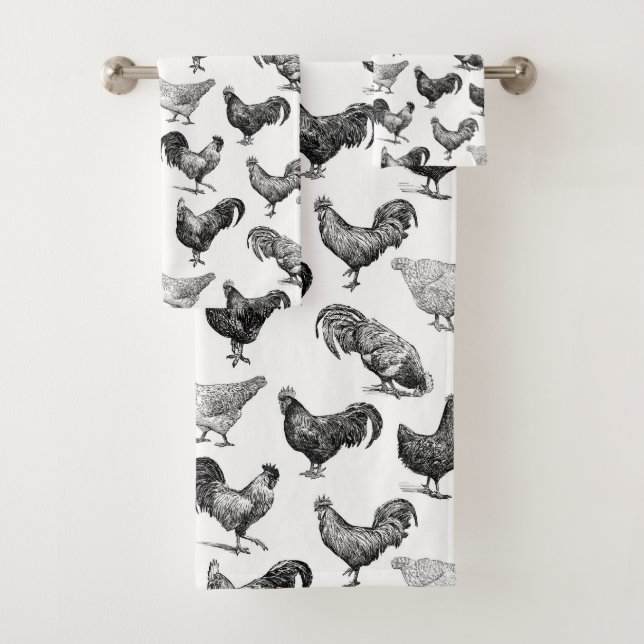 Retro Country Farm Chicken Pattern Bath Towel Set (Insitu)