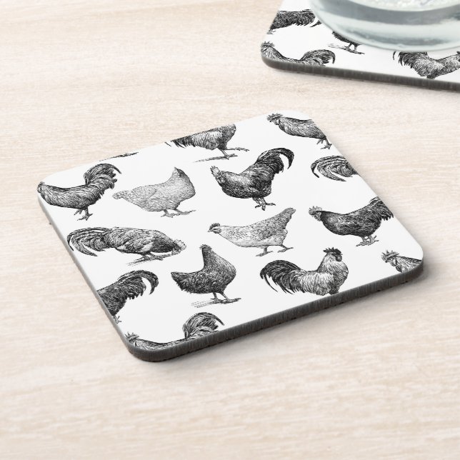 Retro Country Farm Chicken Pattern Beverage Coaster (Left Side)
