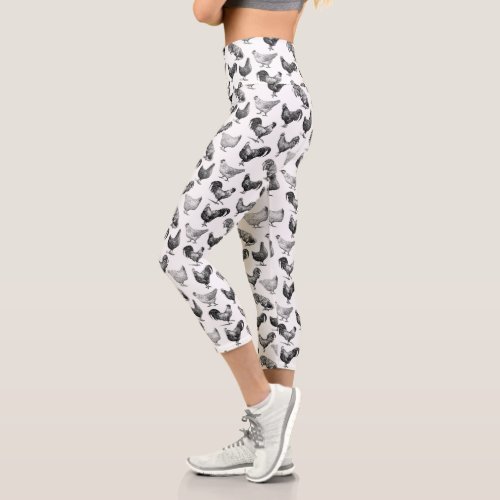 Retro Country Farm Chicken Pattern Capri Leggings