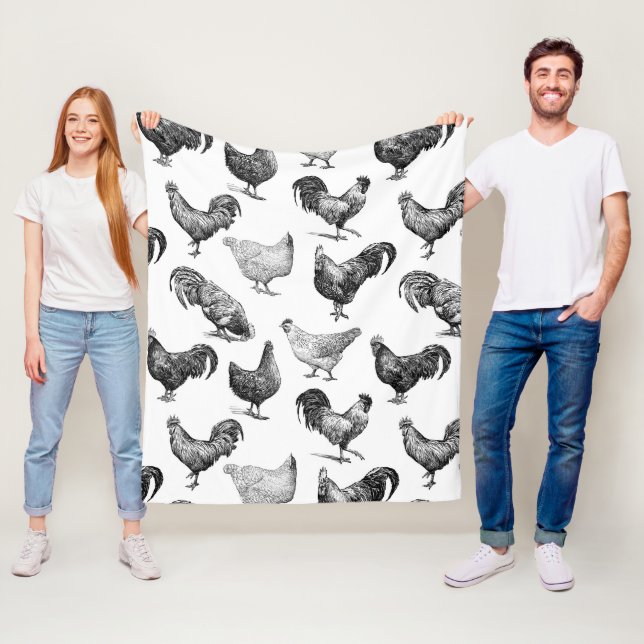 Retro Country Farm Chicken Pattern Fleece Blanket (In Situ)