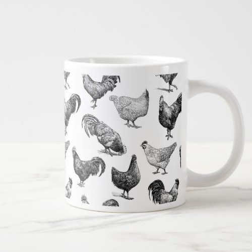 Retro Country Farm Chicken Pattern Giant Coffee Mug