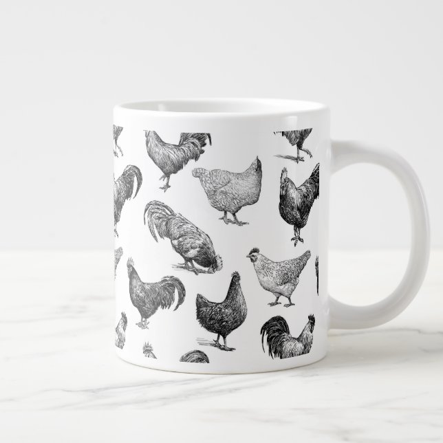 Retro Country Farm Chicken Pattern Giant Coffee Mug (Right)
