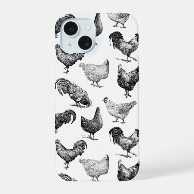 Retro Country Farm Chicken Pattern iPhone 15 Case (Back)