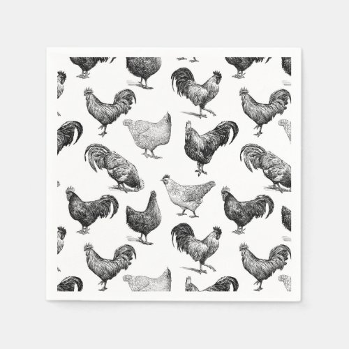 Retro Country Farm Chicken Pattern Napkins