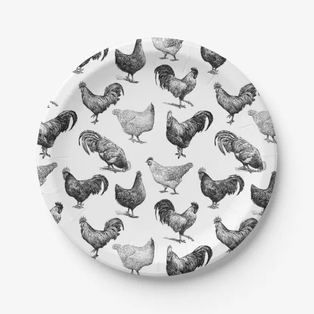 Retro Country Farm Chicken Pattern Paper Plates | Zazzle