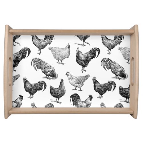 Retro Country Farm Chicken Pattern Serving Tray