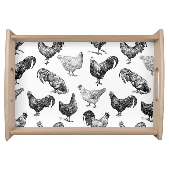 Retro Country Farm Chicken Pattern Serving Tray (Front)