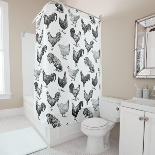 Retro Country Farm Chicken Pattern Shower Curtain