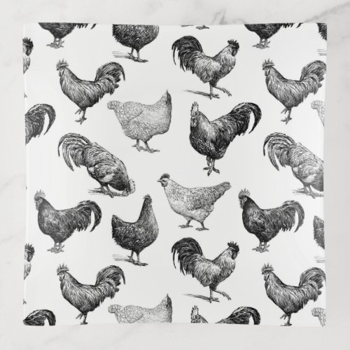 Retro Country Farm Chicken Pattern Trinket Tray