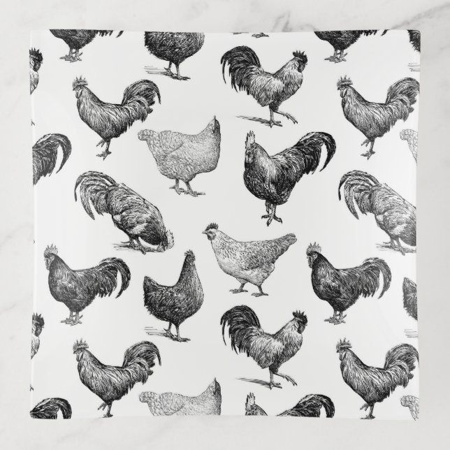 Retro Country Farm Chicken Pattern Trinket Tray (Front)