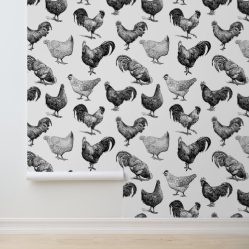 Retro Country Farm Chicken Pattern Wallpaper