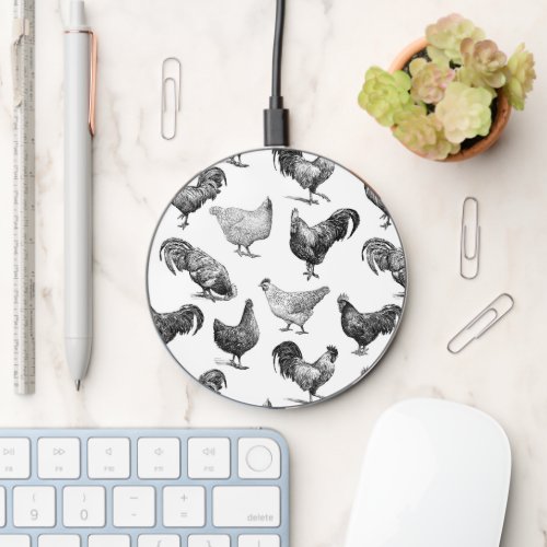 Retro Country Farm Chicken Pattern Wireless Charger