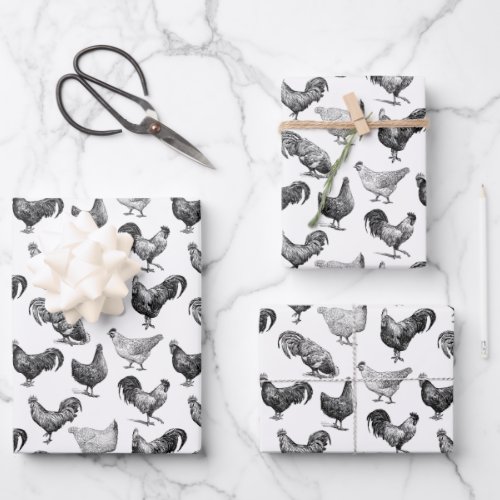 Retro Country Farm Chicken Pattern Wrapping Paper Sheets