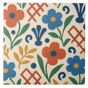 Retro Country Floral Trellis Pattern Ceramic Tile