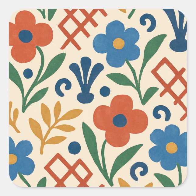 Retro Country Floral Trellis Pattern Square Sticker (Front)