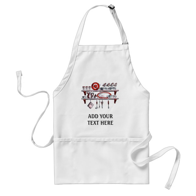 Retro Country Kitchen Shelf in Black White and Red Adult Apron (Front)