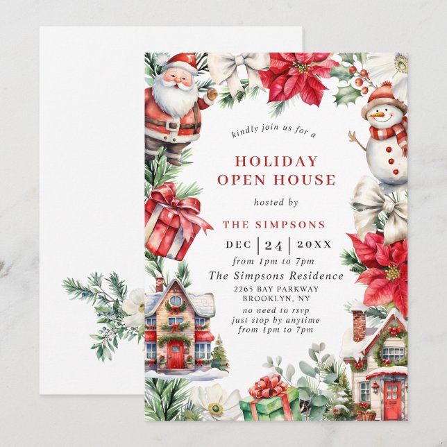 Retro Country Open House Christmas Holiday Party Invitation (Front/Back)