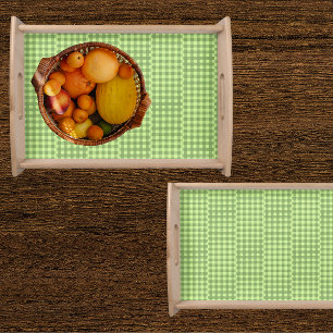 Retro Country Vintage Fun Green Gingham Checks  Serving Tray
