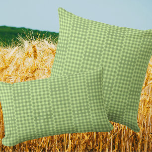 Retro Country Vintage Fun Green Gingham Checks Throw Pillow