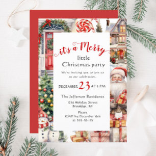 Retro Country Vintage Merry Little Christmas Party Invitation