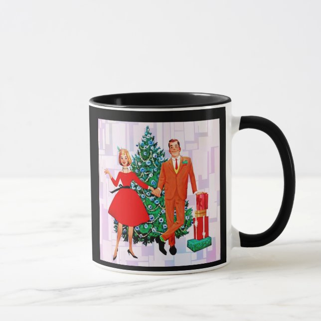 RETRO COUPLE 1950's CHRISTMAS COFFEE MUG (Right)
