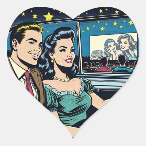 Retro Couple at Drive_In Movie Heart Sticker