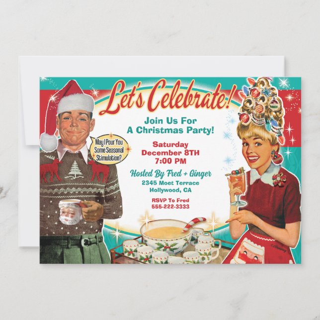 Retro Couple Christmas Party Invitation (Front)