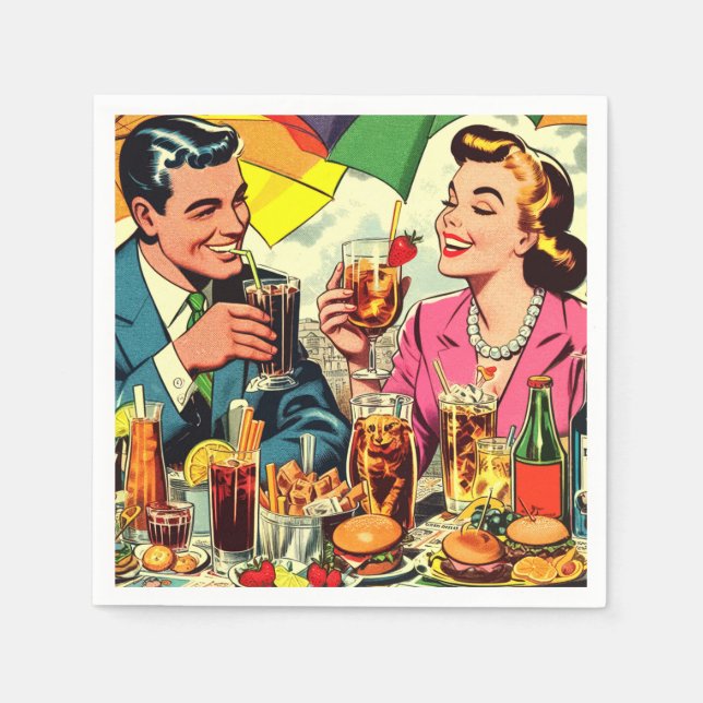 Retro Couple Drinks Comics Napkins (Front)