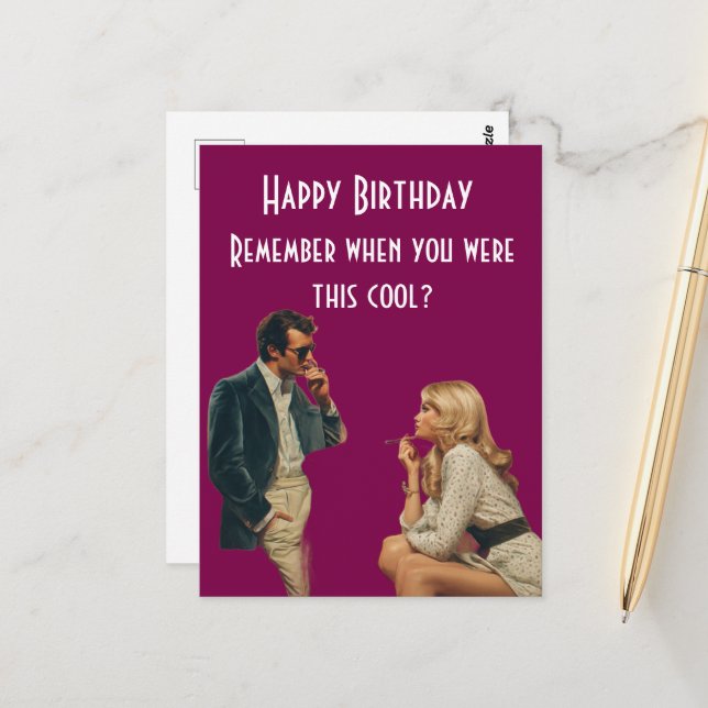 Retro Couple Happy Birthday Joke Postcard (Front/Back In Situ)